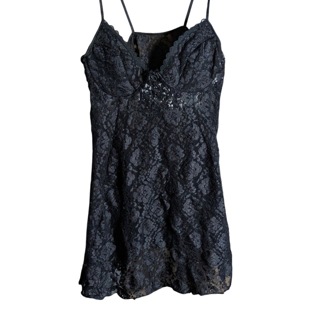 Vintage Y2K Coquette Babydoll Top Large Black Lace Whimsigoth Romantic Feminine